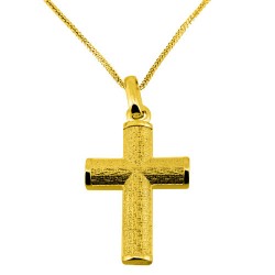 Χρυσός μασίφ σταυρός Κ14 με αλυσίδα